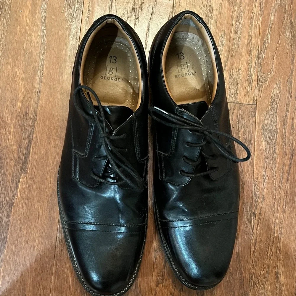 George Cap Toe Derby Shoes Men Black Lace Up Dress Shoes 13